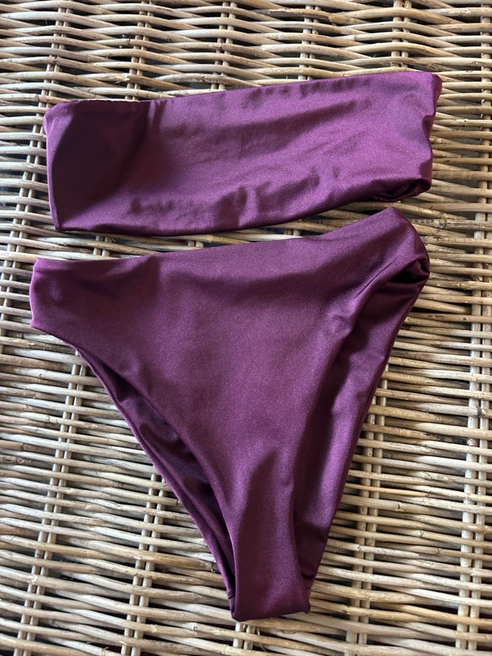 Maroon high waisted Strapless Bikini Set.